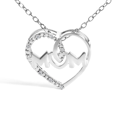 .925 Sterling Silver Diamond Accent MOM Heart Pendant Necklace (J-K Color, I2-I3 Clarity) - 18" Inches