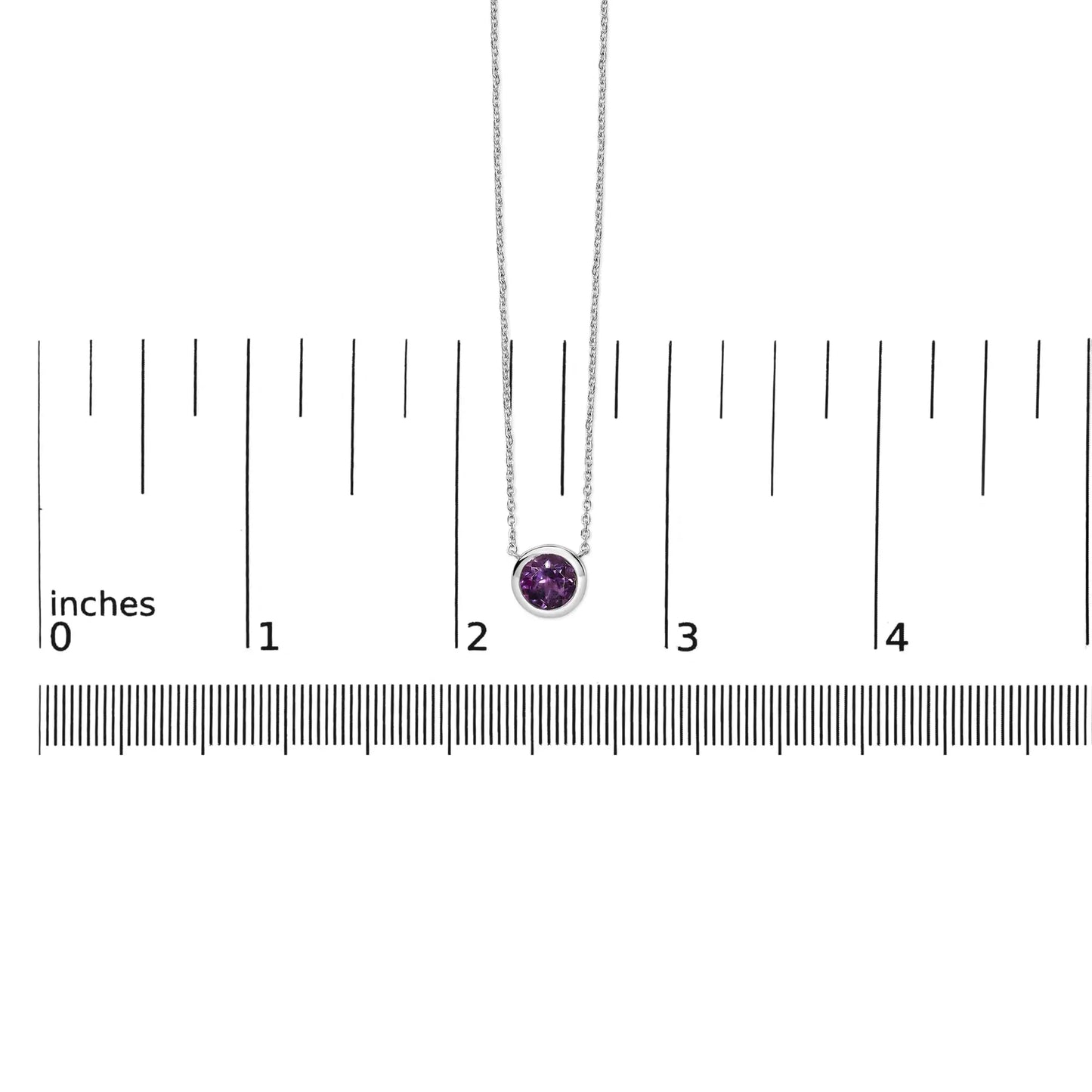 .925 Sterling Silver 7MM Bezel Set Created Purple Amethyst Pendant Necklace - 18" Inches