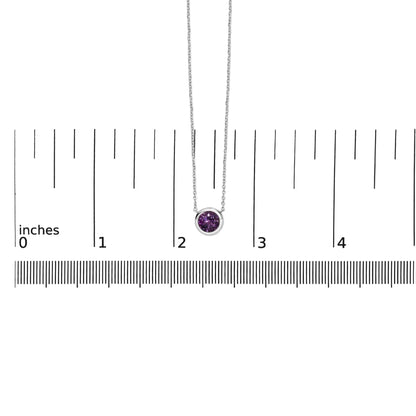 .925 Sterling Silver 7MM Bezel Set Created Purple Amethyst Pendant Necklace - 18" Inches