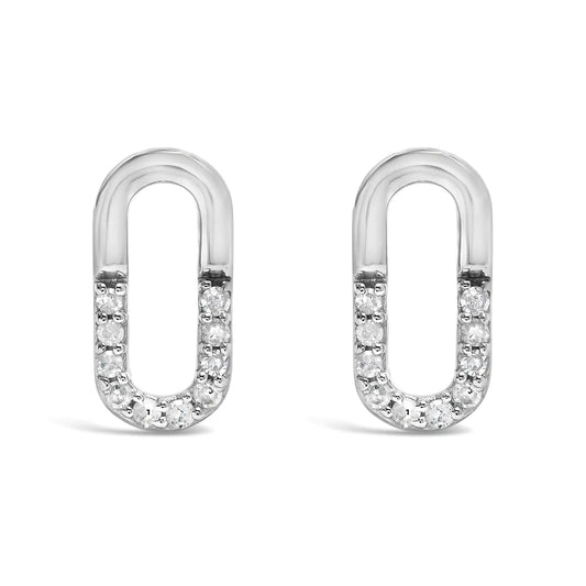 925 Sterling Silver 1/10 Diamond Diamond Paperclip Stud Earrings (H-I Color, I2-I3 Clarity)
