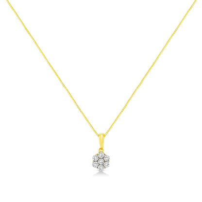 14K Yellow Gold 1/4 Cttw Prong Set Round-Cut Diamond 7 Stone Floral Cluster 18" Pendant Necklace (H-I Color, I1-I2 Clarity)