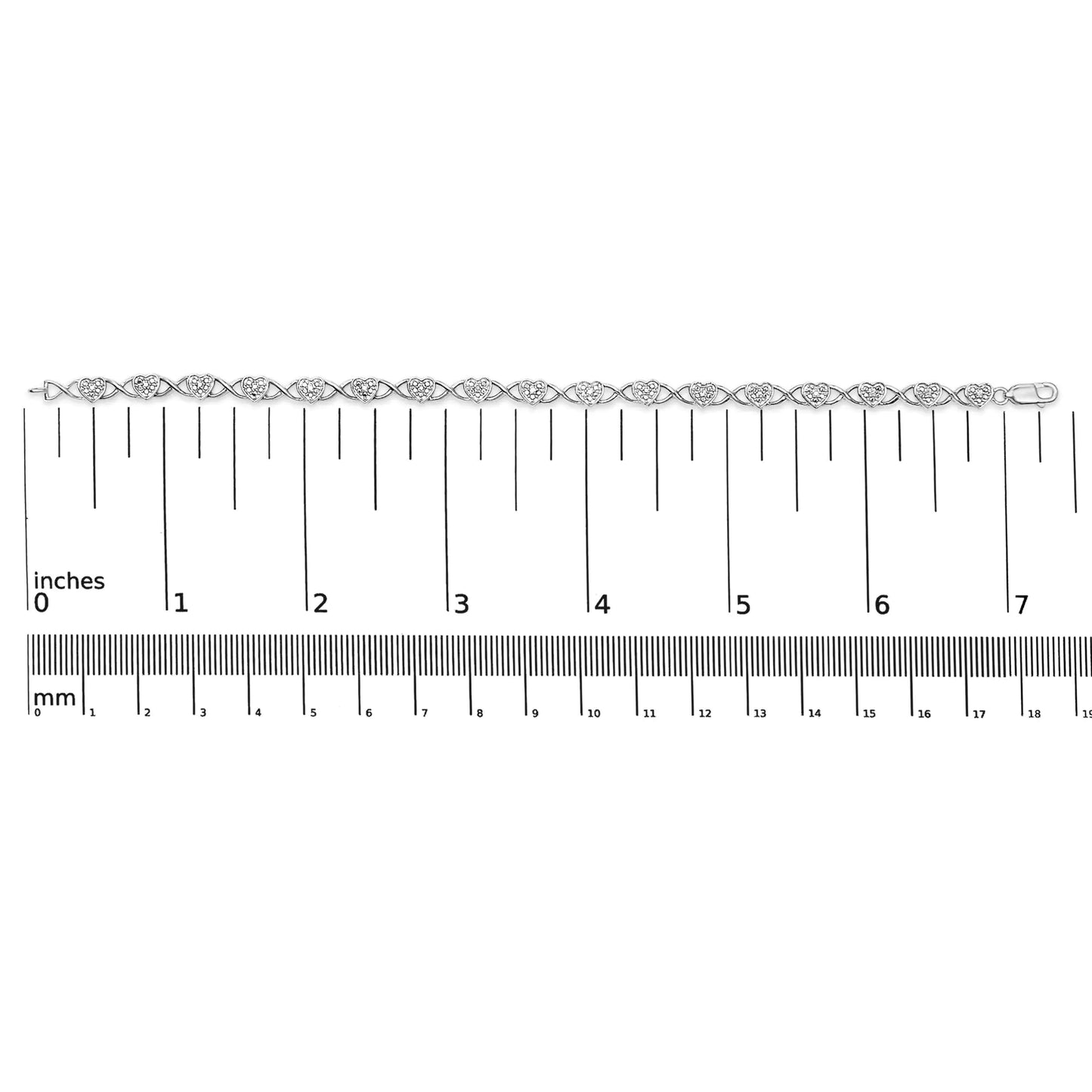 .925 Sterling Silver Diamond Accent Heart Link Bracelet (I-J Color, I3 Clarity) - 7.25"