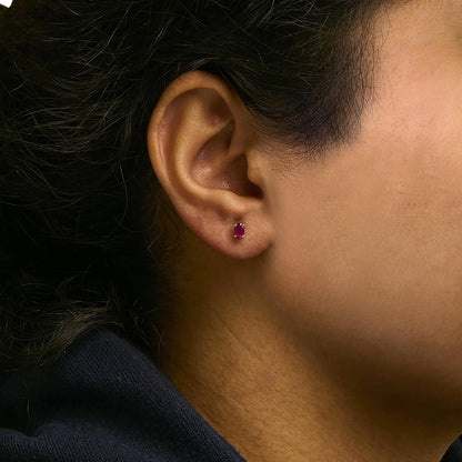 14K Gold Oval Cut Gemstone Birthstone 5x3 mm Stud Earrings