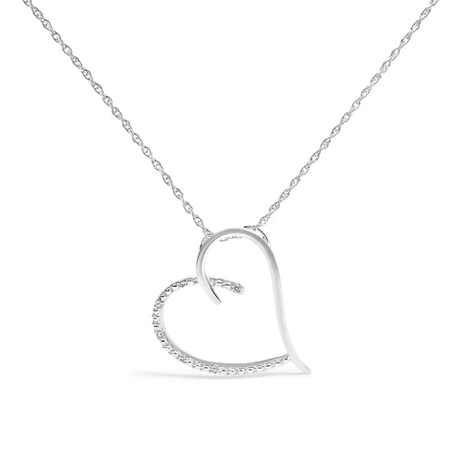 .925 Sterling Silver Diamond Accent Open Heart Slide Pendant Necklace (J-K Color, I2-I3 Clarity) - 18" Inches
