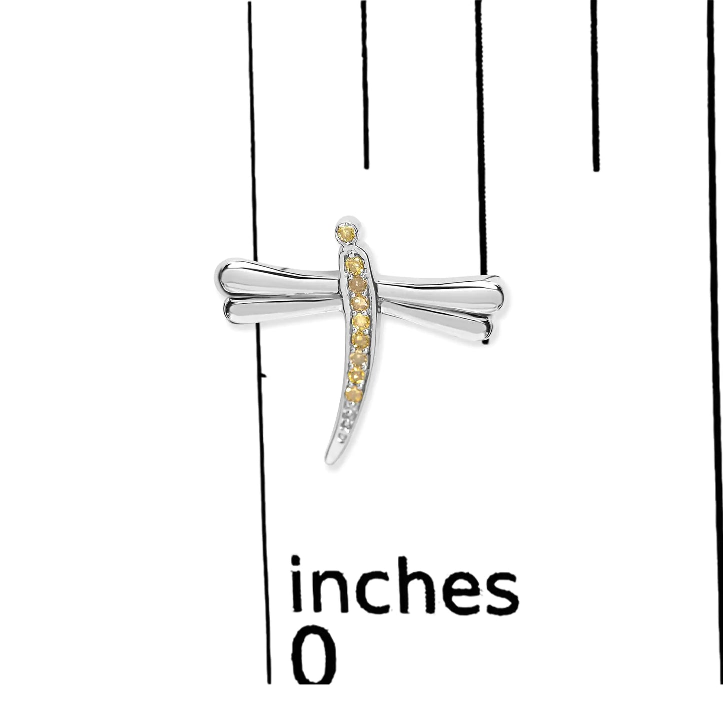 .925 Sterling Silver Yellow Diamond Accent Dragonfly Stud Earrings (Yellow Color, I2-I3 Clarity)