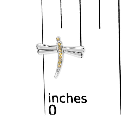 .925 Sterling Silver Yellow Diamond Accent Dragonfly Stud Earrings (Yellow Color, I2-I3 Clarity)