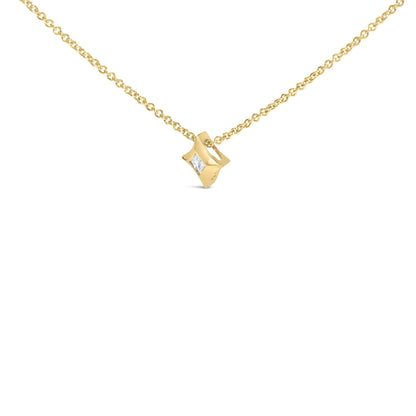10K Gold 1/10 Cttw Bezel Set Solitaire Princess Cut Diamond Kite Shaped Pendent Necklace - 18" Inches
