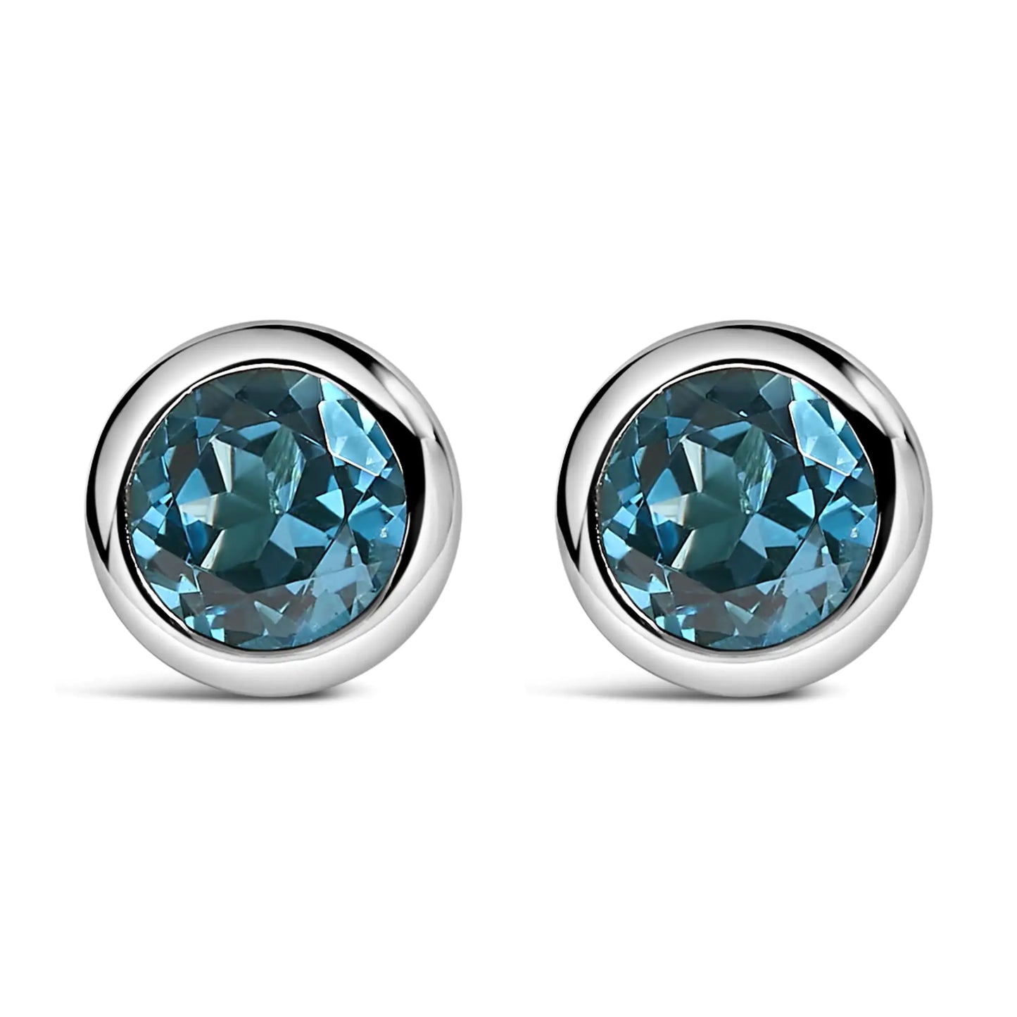 .925 Sterling Silver 6MM Bezel Set Created Gemstone Solitaire Stud Earrings