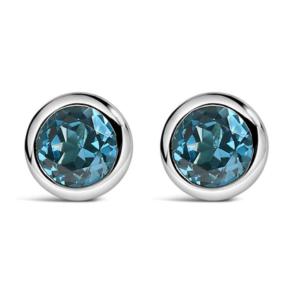 .925 Sterling Silver 6MM Bezel Set Created Gemstone Solitaire Stud Earrings