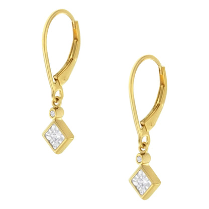2 Micron 14K Yellow Gold Plating Diamond Dangle Earrings ( 1/3 cttw, J-K Color, I1-I2 Clarity)