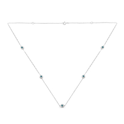 Sterling Silver Treated Blue Color Diamond Station Necklace (1/2 cttw, Blue Color, I2-I3 Clarity)