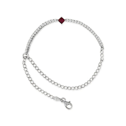 .925 Sterling Silver Created Ruby and Sapphire Adjustable Tennis Chain Bracelet
