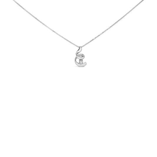 10K White Gold 1/10 Cttw Diamond Solitaire Spiral 18" Pendant Necklace (I-J Color, I2-I3 Clarity)