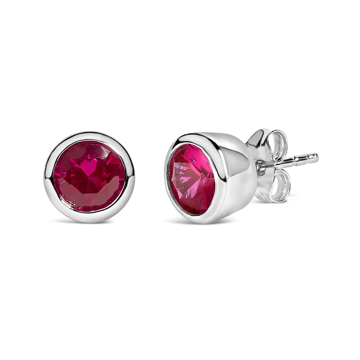 .925 Sterling Silver 6MM Bezel Set Created Gemstone Solitaire Stud Earrings