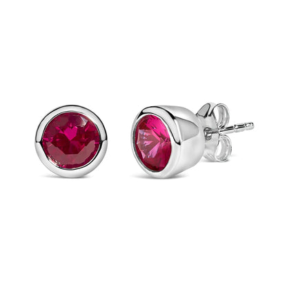 .925 Sterling Silver 6MM Bezel Set Created Gemstone Solitaire Stud Earrings