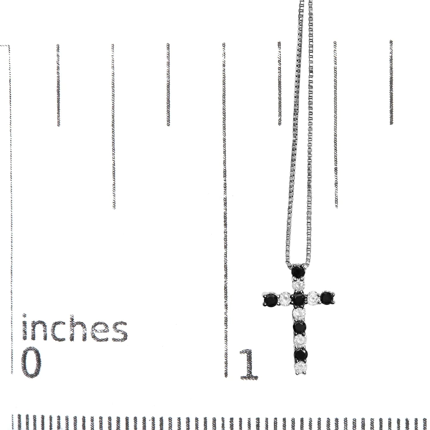 .925 Sterling Silver 1/2 Cttw Alternating Black and White Diamond Cross Pendant Necklace  (Treated Black and H-I Color, I3 Clarity) - 18"