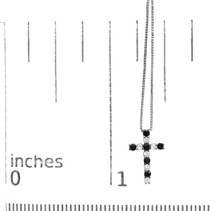 .925 Sterling Silver 1/2 Cttw Alternating Black and White Diamond Cross Pendant Necklace  (Treated Black and H-I Color, I3 Clarity) - 18"