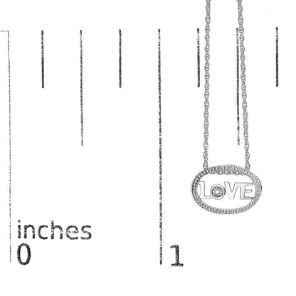 .925 Sterling Silver Diamond Accent "LOVE" Beaded Oval Pendant Necklace (J-K Color, I2-I3 Clarity) - 18" Inches