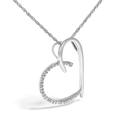 .925 Sterling Silver Diamond Accent Open Heart Slide Pendant Necklace (J-K Color, I2-I3 Clarity) - 18" Inches
