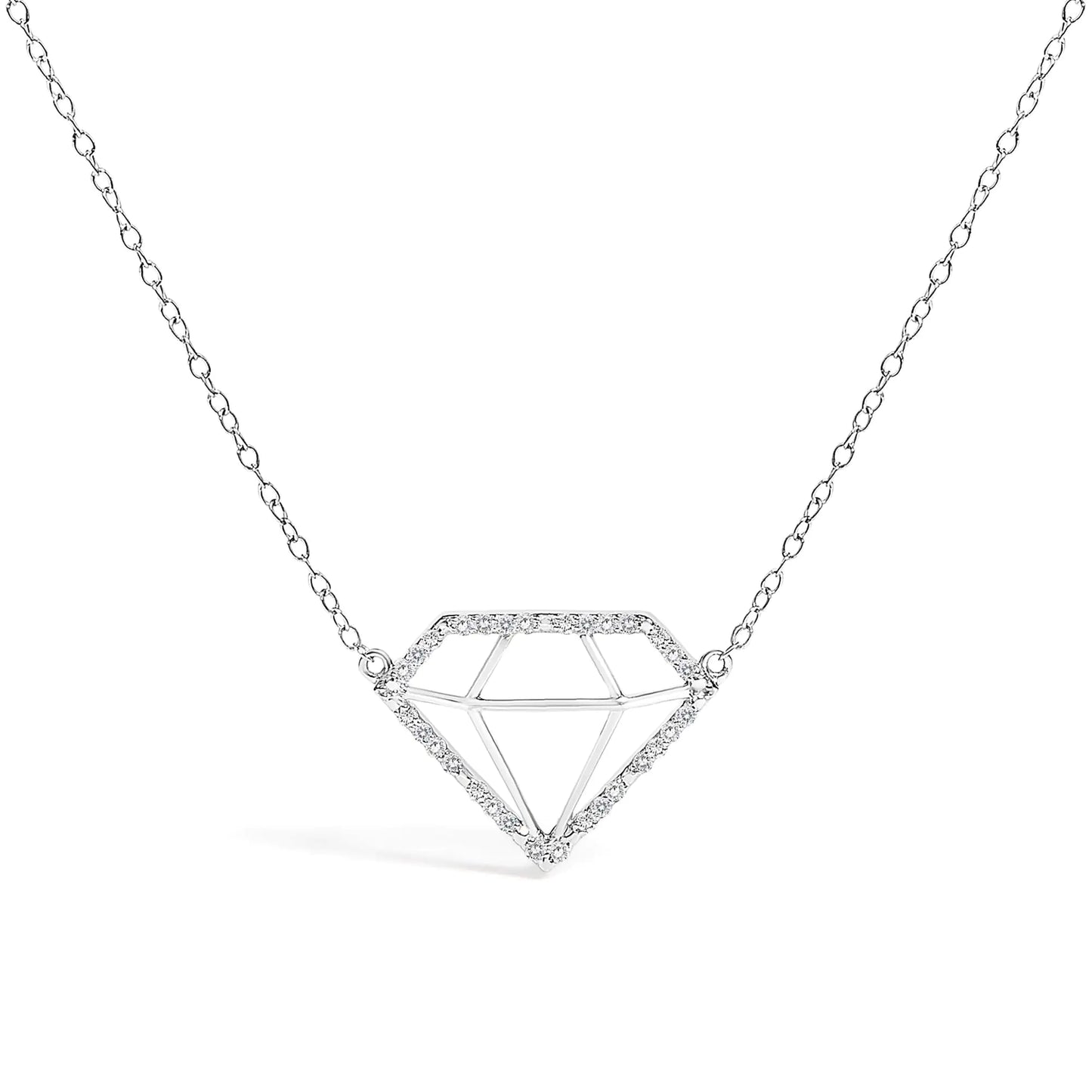 .925 Sterling Silver 1/7 Cttw Lab Grown Diamond Diamond Shaped Pendant Necklace - Size 18 Inches