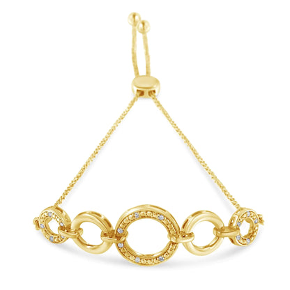 10K Yellow Gold over .925 Sterling Silver Diamond Accented Graduated Infinity Open Circle 6”-9” Adjustable Bolo Bracelet (H-I Color, I2-I3 Clarity)