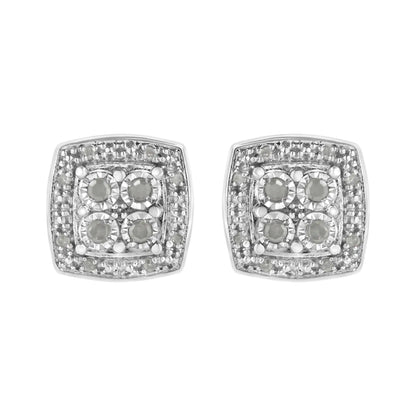 .925 Sterling Silver 1/4 cttw Round Cut Diamond Square Shape Milgrain Stud Earrings (I-J Color, I3 Clarity)