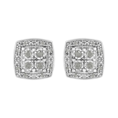 .925 Sterling Silver 1/4 cttw Round Cut Diamond Square Shape Milgrain Stud Earrings (I-J Color, I3 Clarity)