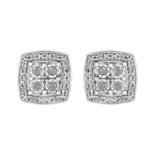 .925 Sterling Silver 1/4 cttw Round Cut Diamond Square Shape Milgrain Stud Earrings (I-J Color, I3 Clarity)