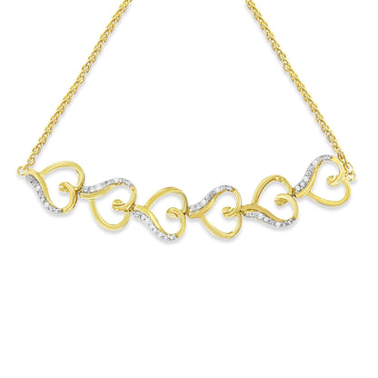 10K Yellow Gold over .925 Sterling Silver Diamond Accented Open Hearts 6”-9” Adjustable Chain Bolo Bracelet (H-I Color, I2-I3 Clarity)