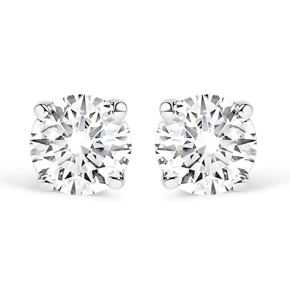 .925 Sterling Silver Silver Round Lab Grown Diamond Classic 4-Prong Solitaire Stud Earrings (F-G Color, VS1-VS2 Clarity)