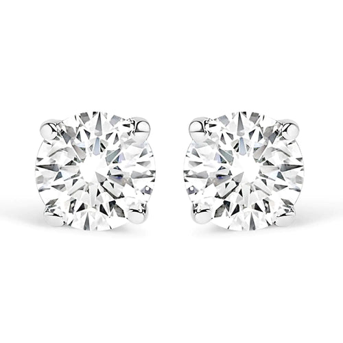 .925 Sterling Silver Silver Round Lab Grown Diamond Classic 4-Prong Solitaire Stud Earrings (F-G Color, VS1-VS2 Clarity)