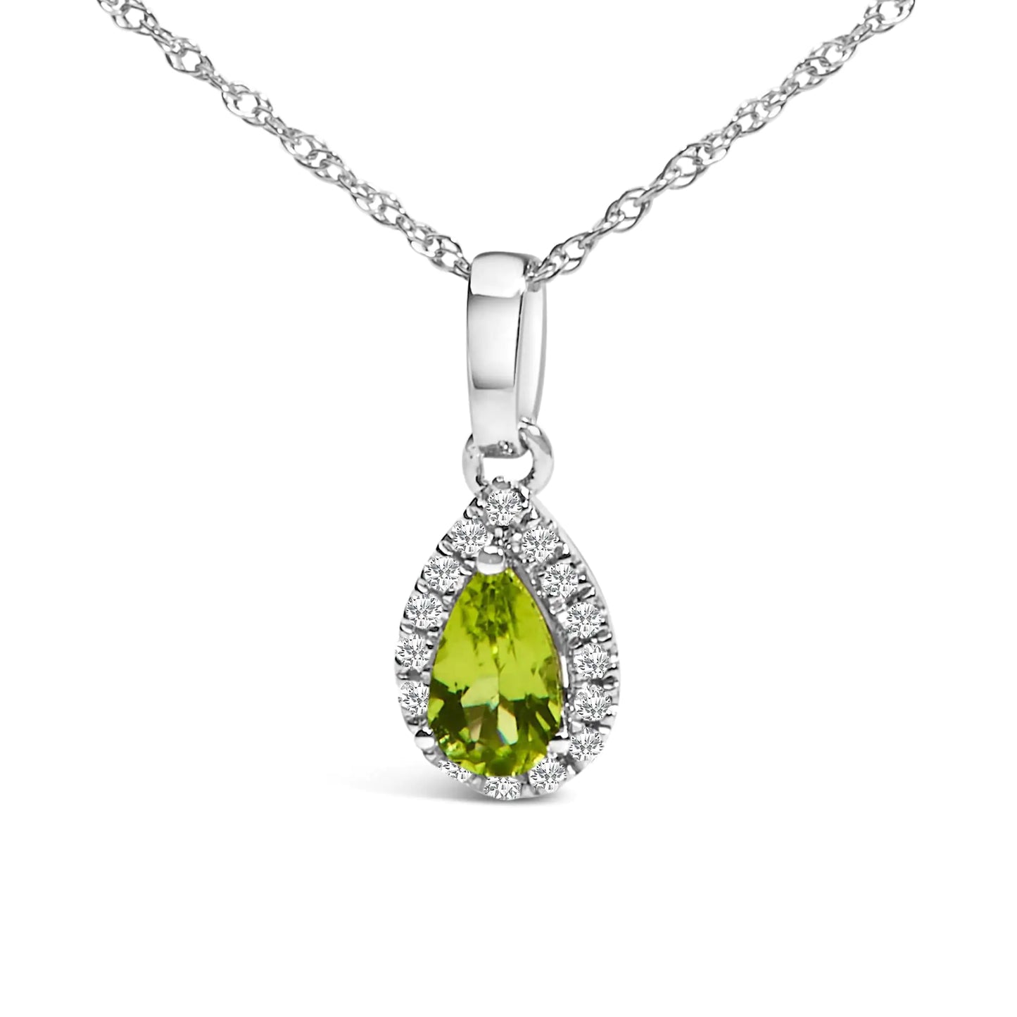 10K White Gold 5x3mm Gemstone and Diamond Accent Halo Pear Shape 18" Pendant Necklace (I-J Color, I1-I2 Clarity)