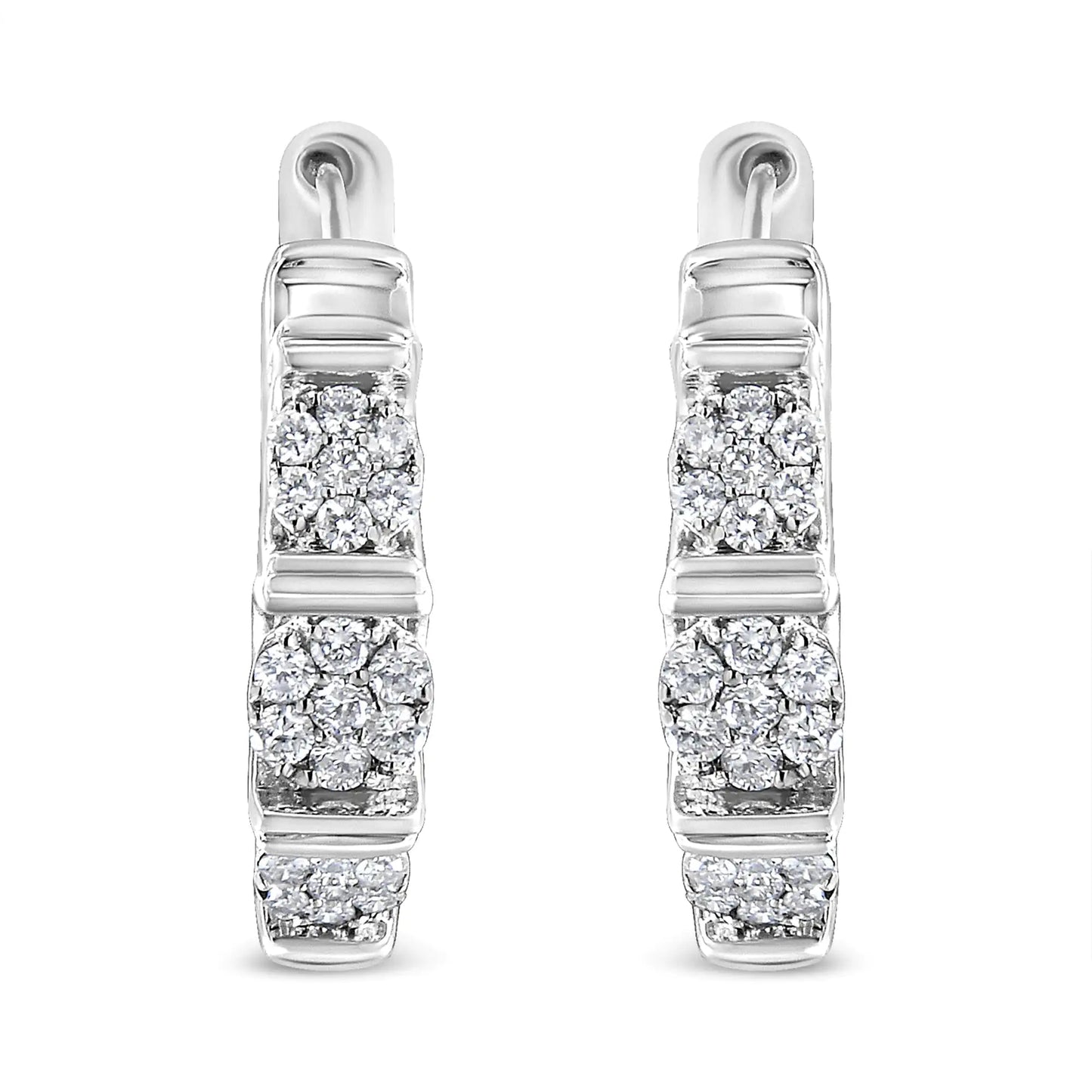 .925 Sterling Silver 1/2 Cttw Lab Grown Round Diamond Floral Cluster Hoop Earrings (F-G Color, SI1-SI2 Clarity)