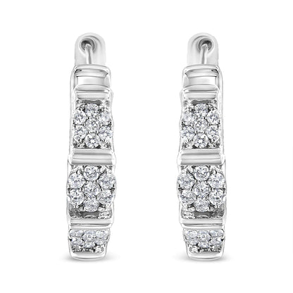 .925 Sterling Silver 1/2 Cttw Lab Grown Round Diamond Floral Cluster Hoop Earrings (F-G Color, SI1-SI2 Clarity)