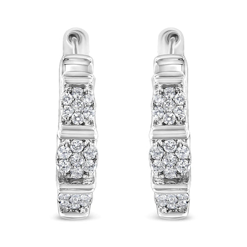 .925 Sterling Silver 1/2 Cttw Lab Grown Round Diamond Floral Cluster Hoop Earrings (F-G Color, SI1-SI2 Clarity)