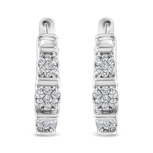 .925 Sterling Silver 1/2 Cttw Lab Grown Round Diamond Floral Cluster Hoop Earrings (F-G Color, SI1-SI2 Clarity)