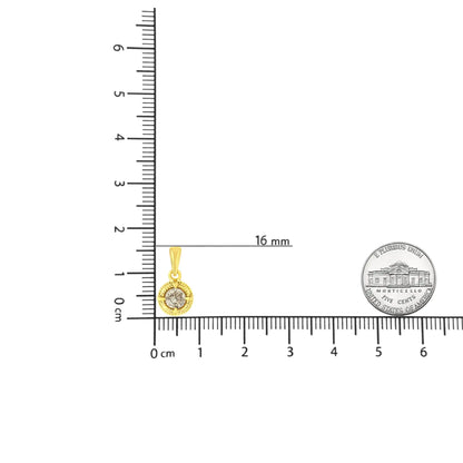 14K Yellow Gold Plated .925 Sterling Silver Brilliant Round Cut Diamond Solitaire Milgrain 18" Pendant Necklace