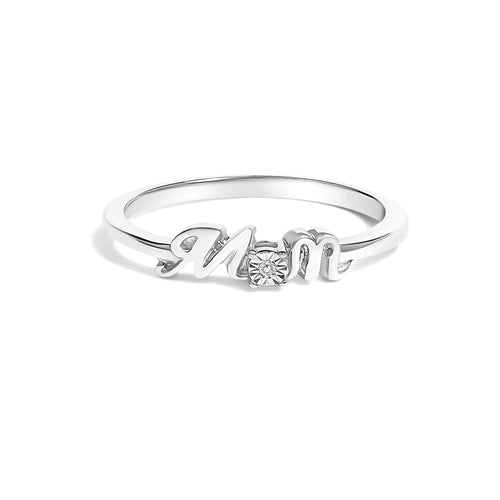 .925 Sterling Silver Diamond Accent "MOM"  Ring (J-K Color, I2-I3 Clarity)