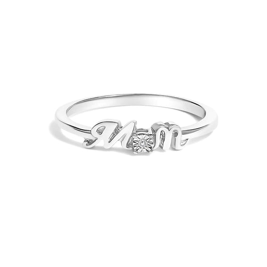 .925 Sterling Silver Diamond Accent "MOM"  Ring (J-K Color, I2-I3 Clarity)