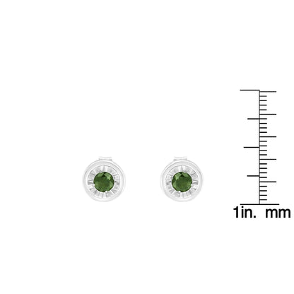 .925 Sterling Silver 1/4 Cttw Round Brilliant-Cut Green Diamond Miracle-Set Stud Earrings (Fancy Color-Enhanced, I1-I2 Clarity)