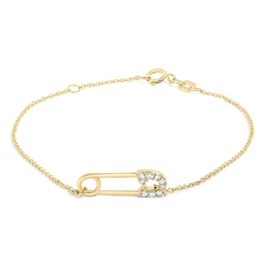 10K Yellow Gold 1/10 Cttw Diamond Paperclip Charm Adjustable Link Bracelet  (J-J Color, I1-I2 Clarity) - 7.25 Inch
