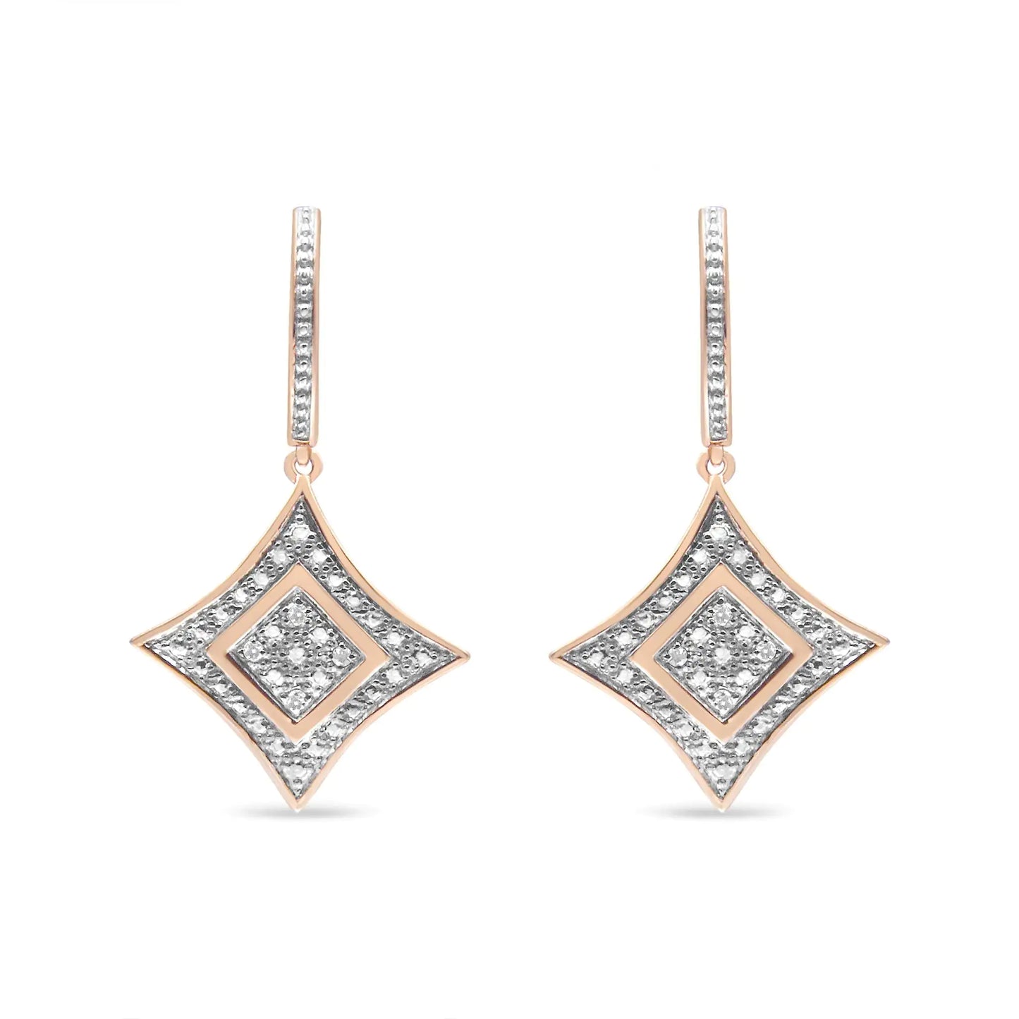 14K Rose Gold Plated .925 Sterling Silver Round-Cut Diamond Accent Dangle Rhombus Earrings (H-I Color, I2-I3 Clarity)