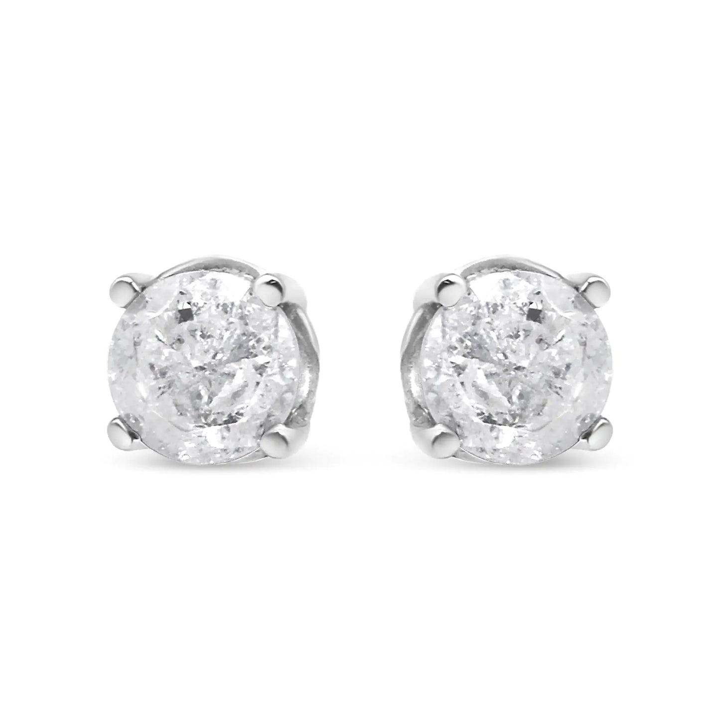 .925 Sterling Silver 4-Prong Round-cut "Salt and Pepper" Diamond Classic Stud Earrings (I-J Color, I3 Clarity)