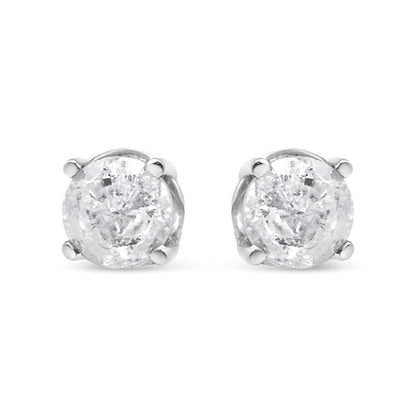 .925 Sterling Silver 4-Prong Round-cut "Salt and Pepper" Diamond Classic Stud Earrings (I-J Color, I3 Clarity)
