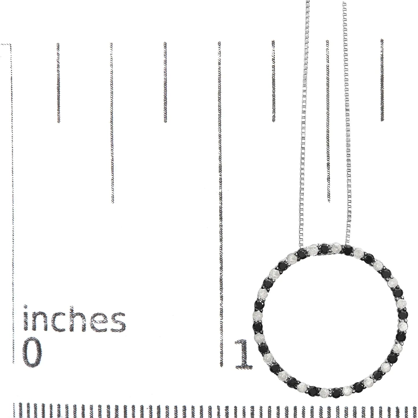 .925 Sterling Silver 1.0 Cttw Alternating Black and White Diamond Open Hoop Circle Pendant Necklace - 18" Inches