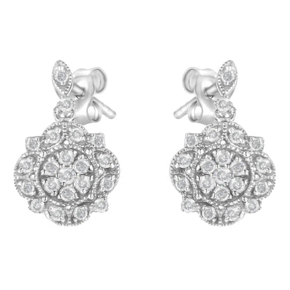 .925 Sterling Silver 1/2 Cttw Diamond Dangle Miligrain Earring (I-J Color, I2-I3 Clarity)