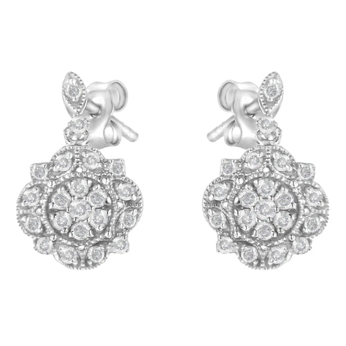 .925 Sterling Silver 1/2 Cttw Diamond Dangle Miligrain Earring (I-J Color, I2-I3 Clarity)