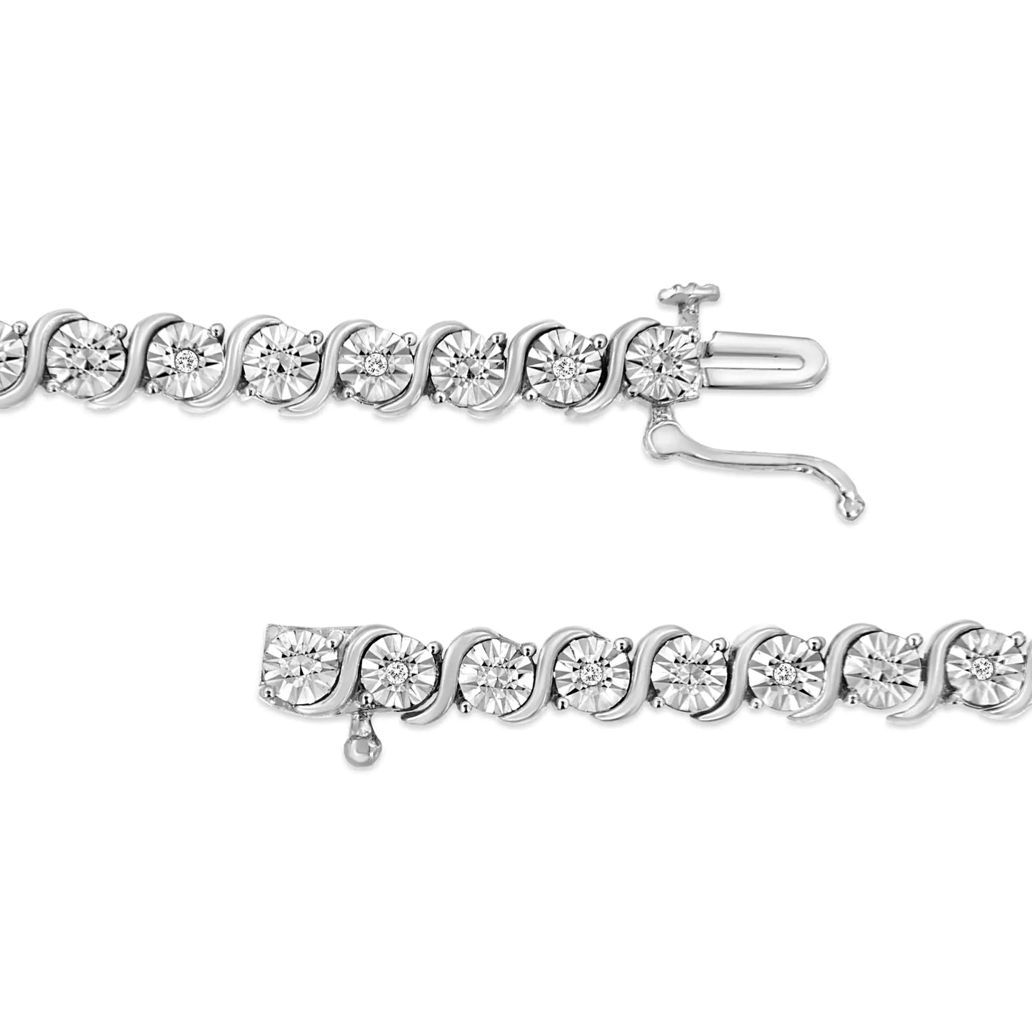 .925 Sterling Silver 1/10 Cttw Diamond Round Miracle Plate and "S" Link Tennis Bracelet (I-J Color, I2- I3 Clarity) - 7"