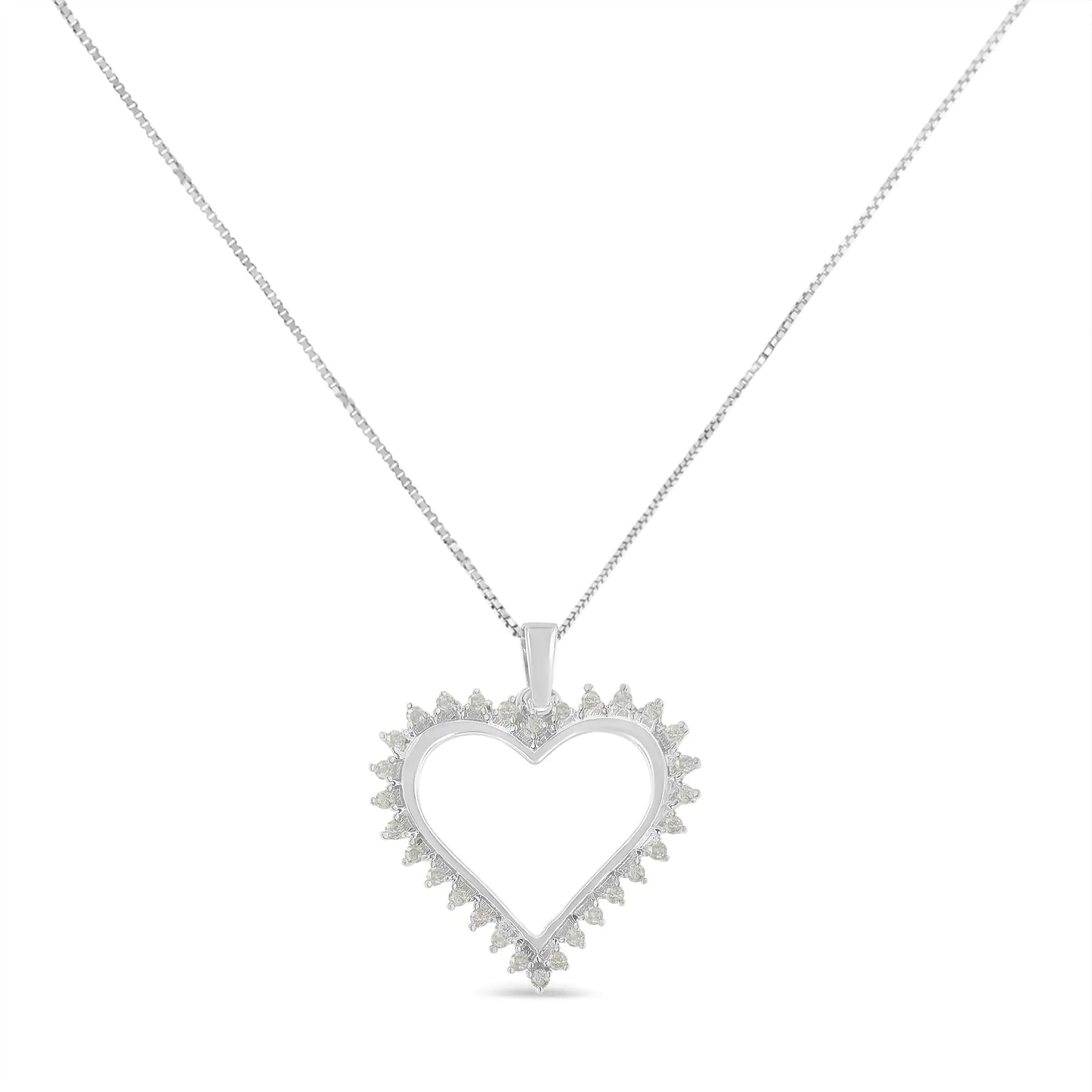 .925 Sterling Silver 1/4 cttw 3-Prong Diamond Open Heart 18" Pendant Necklace (I-J Color, I3 Clarity)