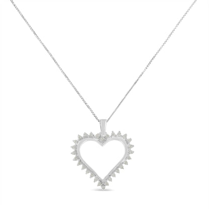 .925 Sterling Silver 1/4 cttw 3-Prong Diamond Open Heart 18" Pendant Necklace (I-J Color, I3 Clarity)
